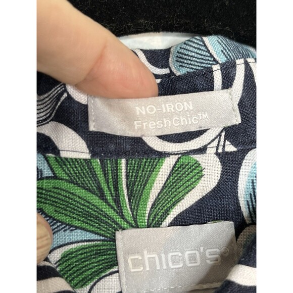 chicos No Iron 100% linen botanical Sketch art print button blouse s 4 0 top - Picture 6 of 8